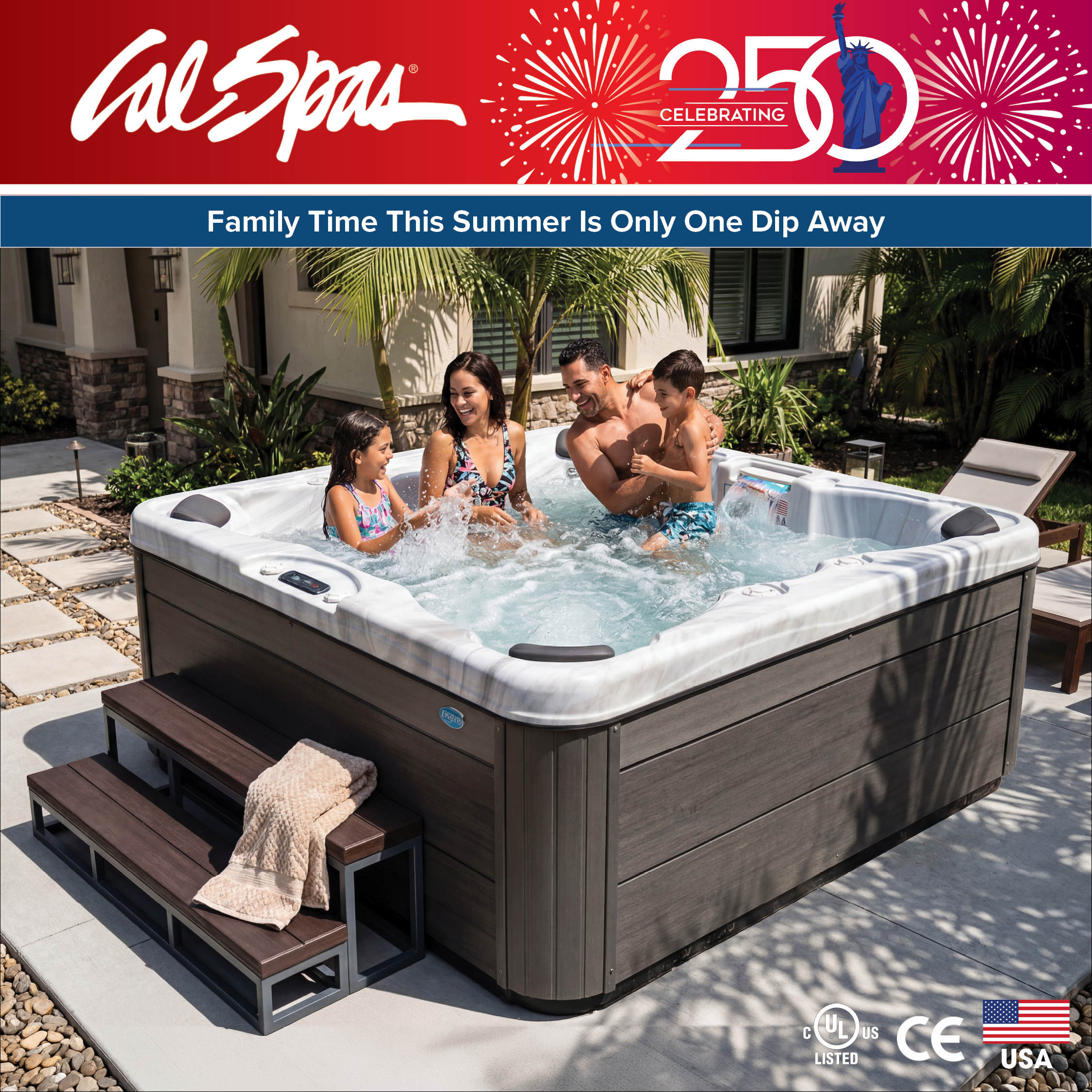 Calspas hot tub being used in a family setting - Columbia